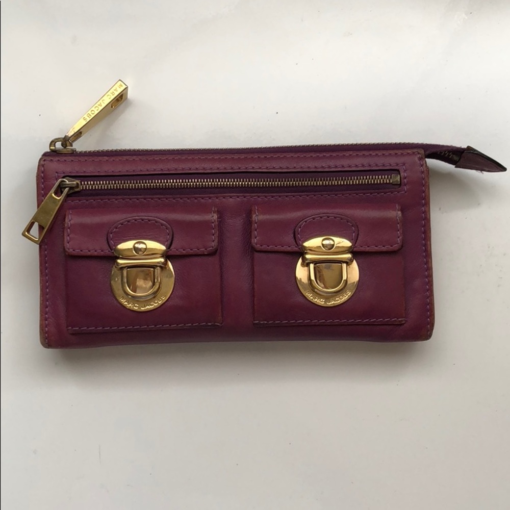 Marc Jacobs Leather Zip Wallet with Buckles
